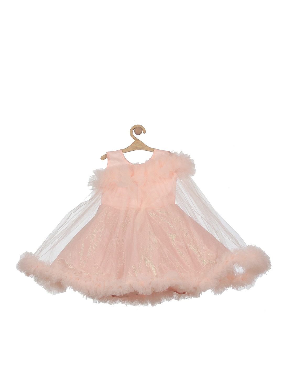 

Lil Lollipop Round Neck Ruffles Fit and Flare Dress, Peach