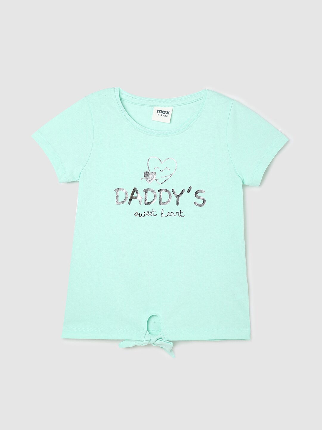

max Girls Typography Printed Pure Cotton T-shirt, Green