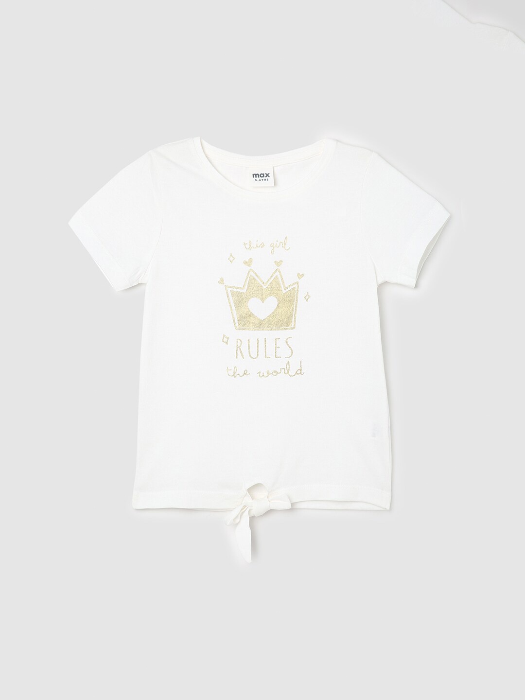 

max Girls Typography Printed Pure Cotton T-shirt, White