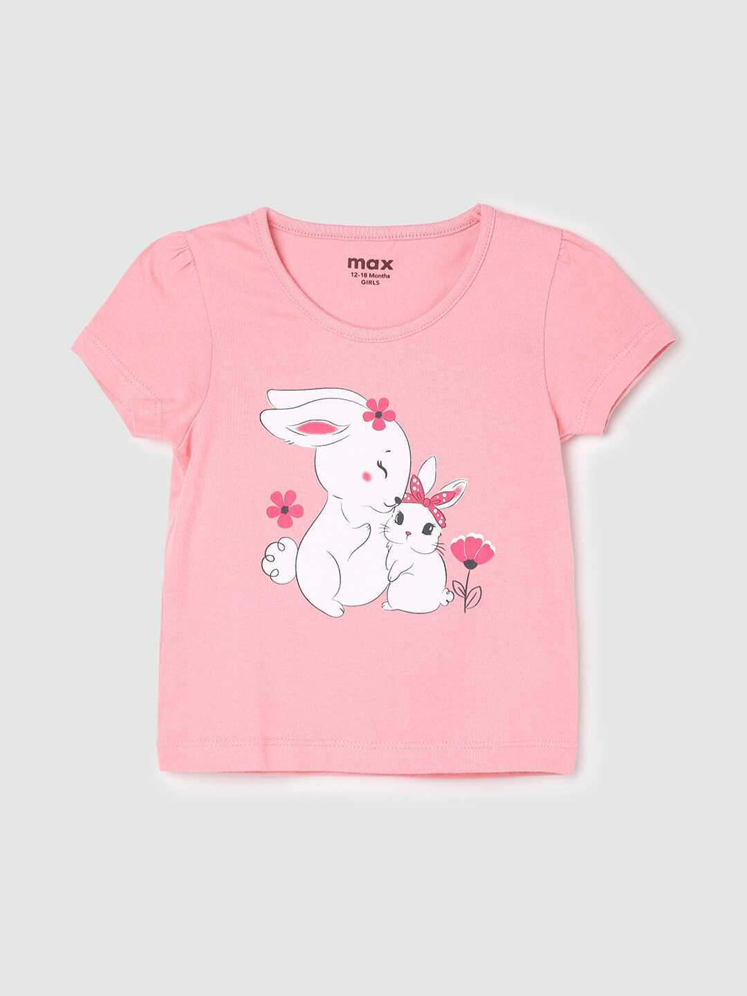 

max Girls Graphic Printed Cotton T-shirt, Pink
