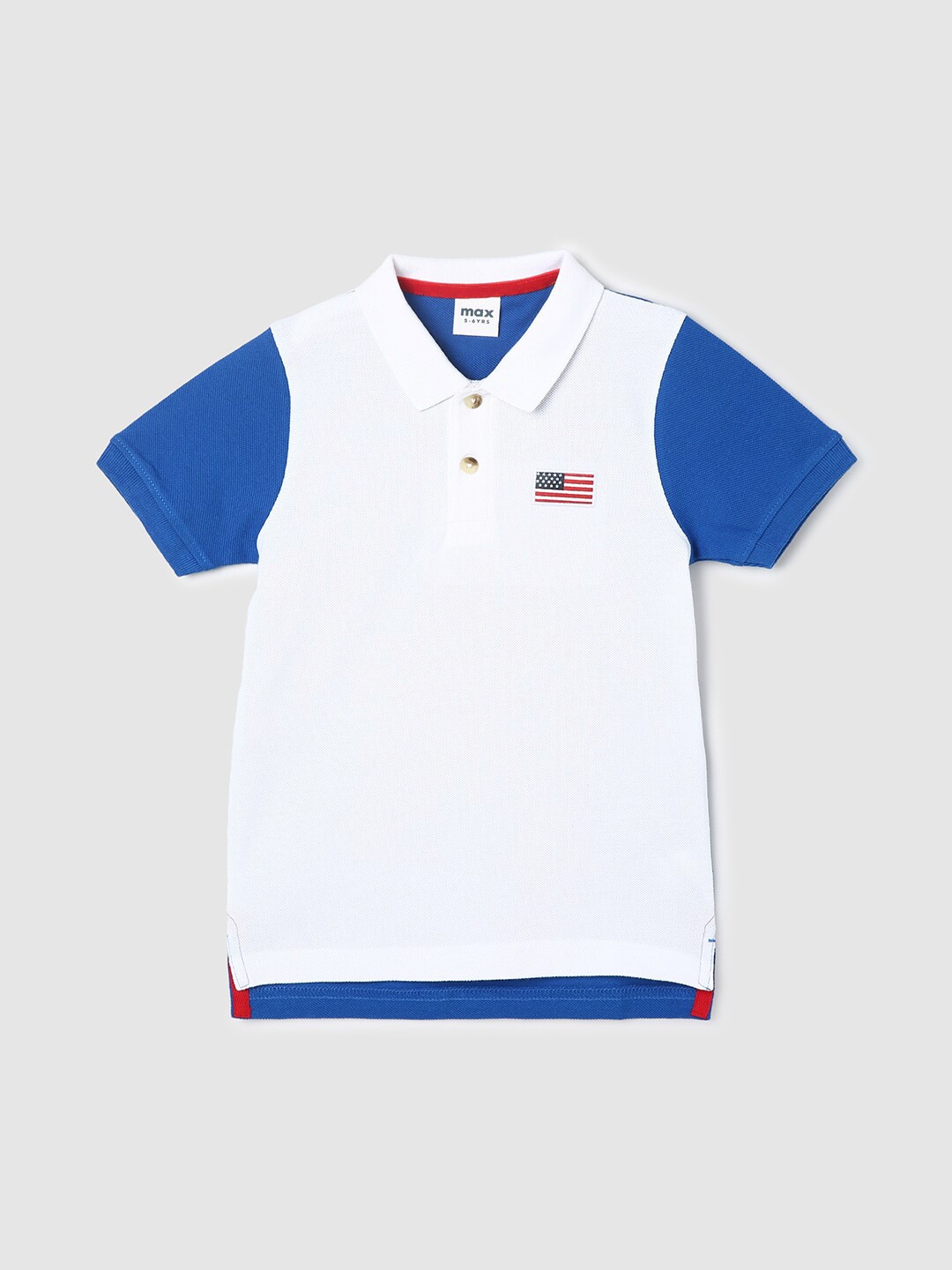 

max Boys Colourblocked Polo Collar Pure Cotton T-shirt, White
