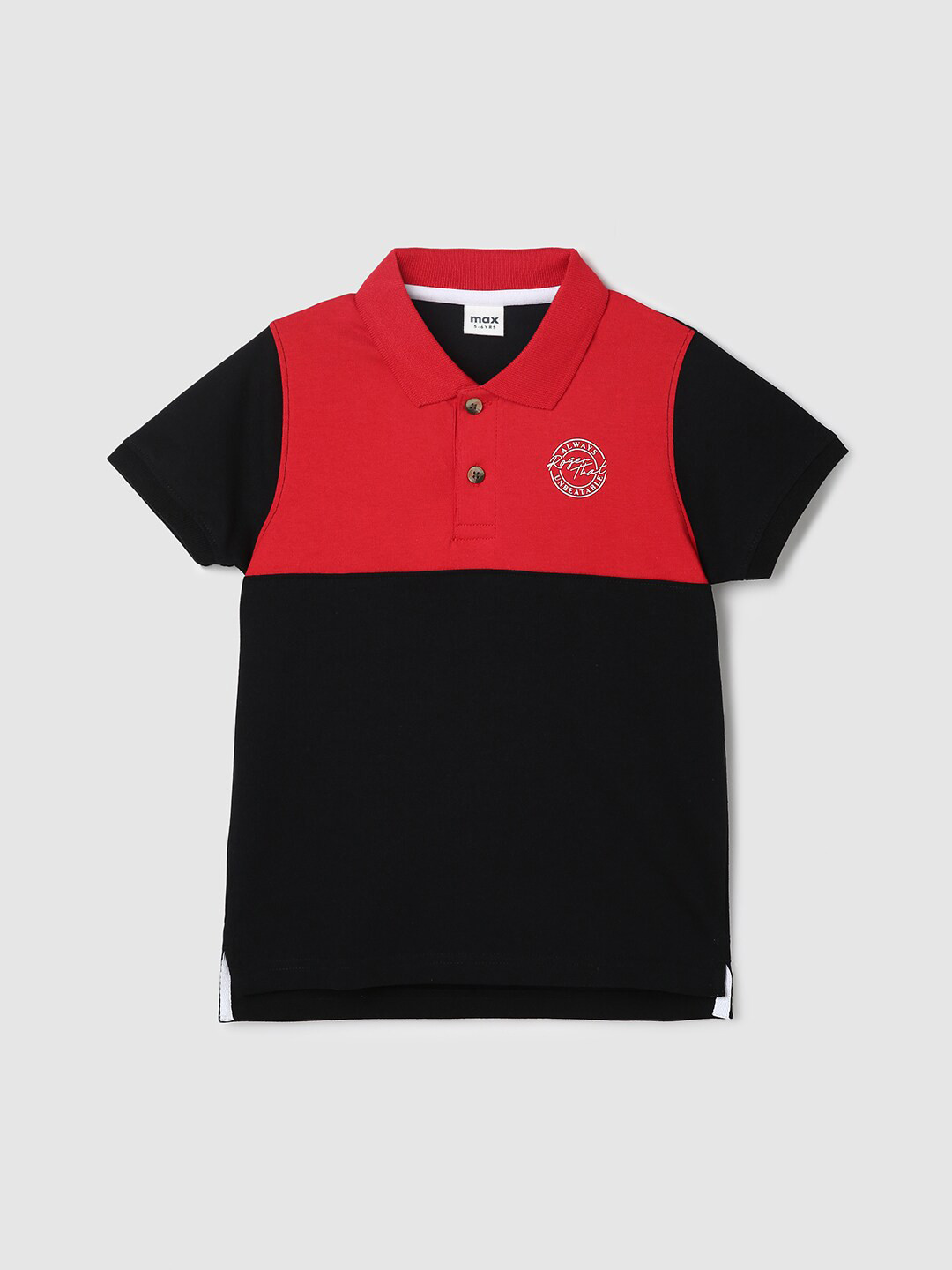 

max Boys Colourblocked Polo Collar Pure Cotton T-shirt, Black
