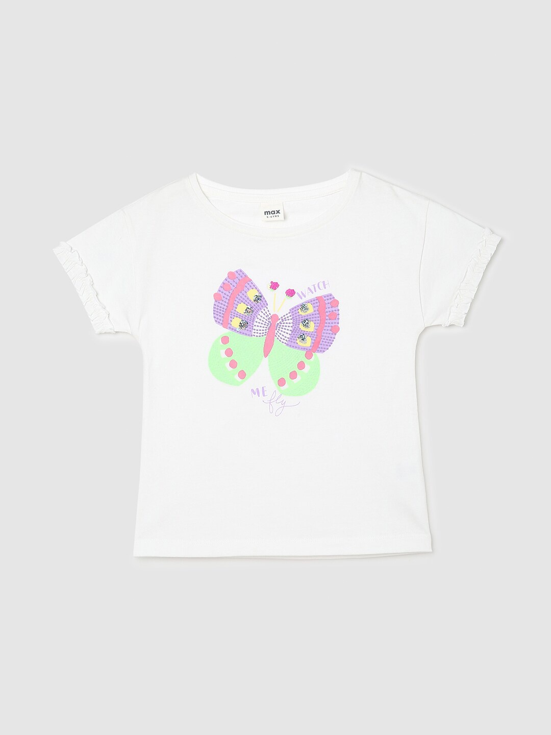 

max Girls Graphic Printed Cotton T-shirt, White