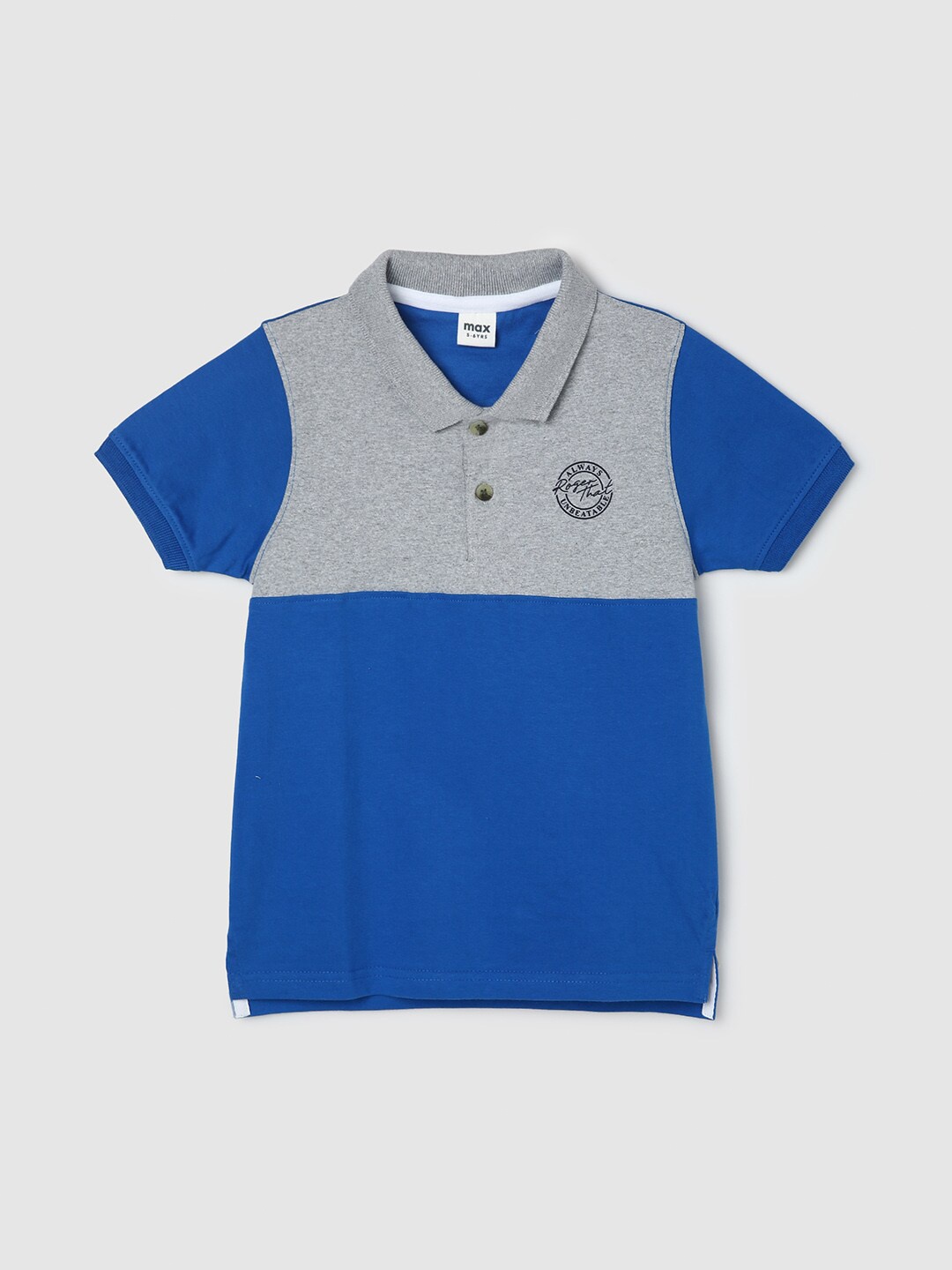

max Boys Colourblocked Polo Collar Pure Cotton T-shirt, Blue