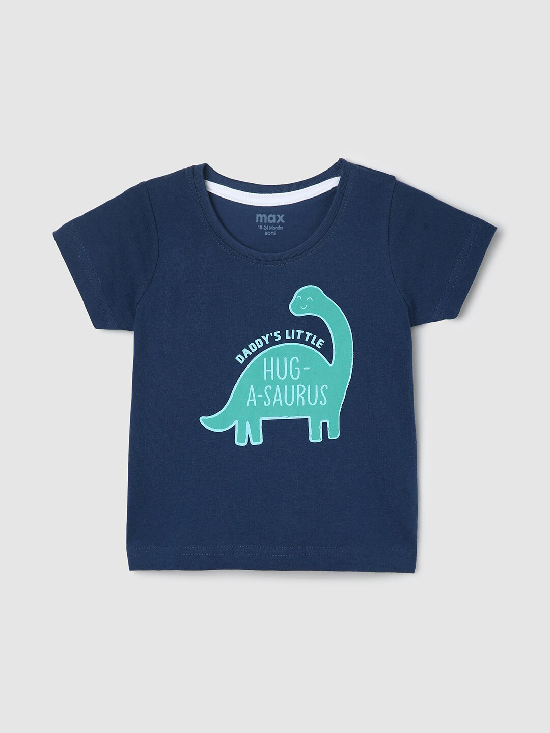 

max Infant Boys Graphic Printed Pure Cotton T-shirt, Navy blue