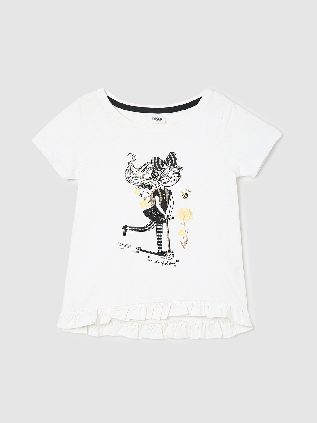 

max Girls Graphic Printed T-shirt, White