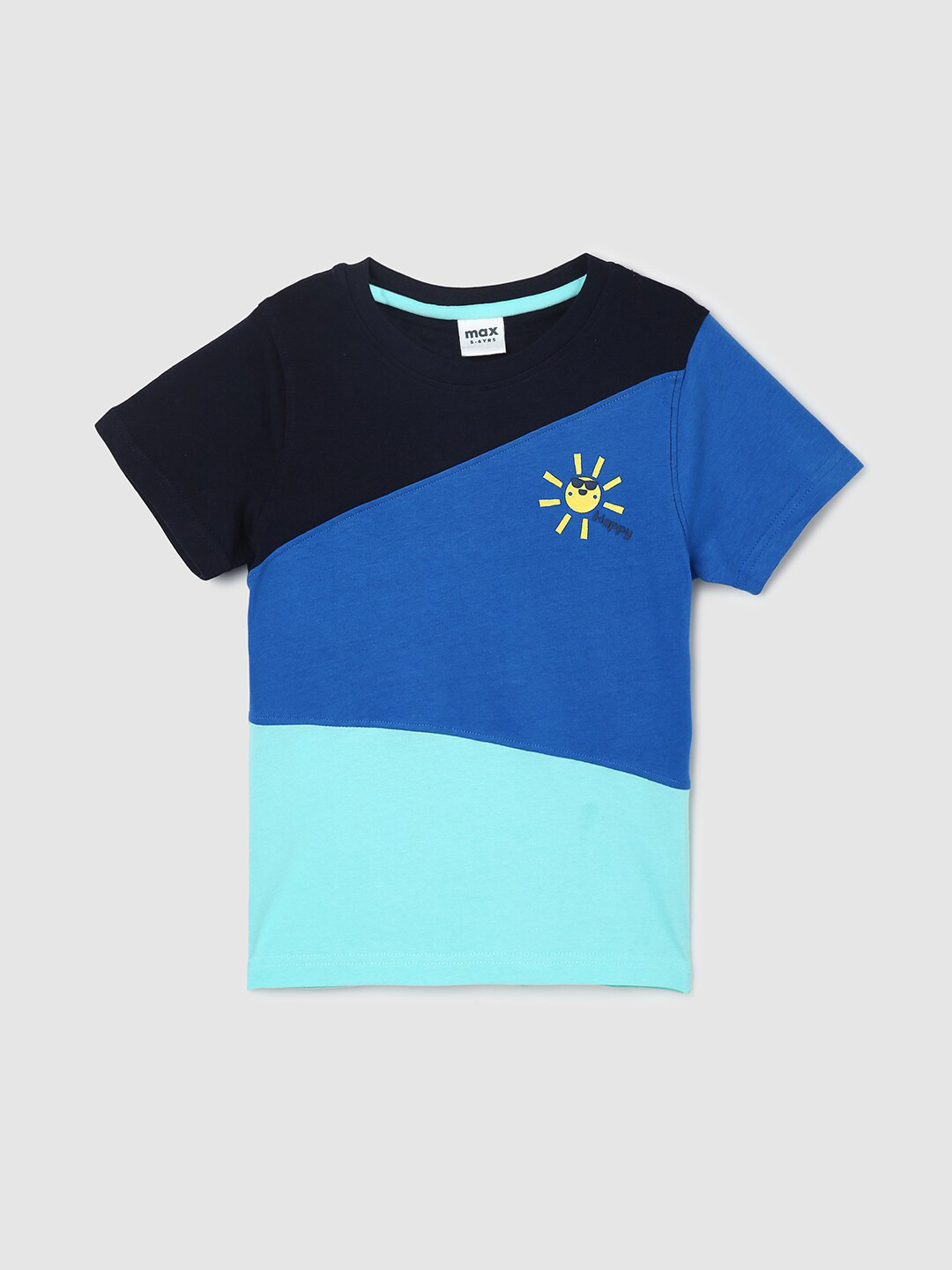 

max Boys Round Neck Colourblocked Pure Cotton T-shirt, Black