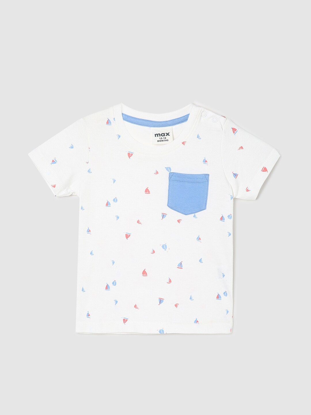 

max Infants Boys Printed Pure Cotton T-shirt, White