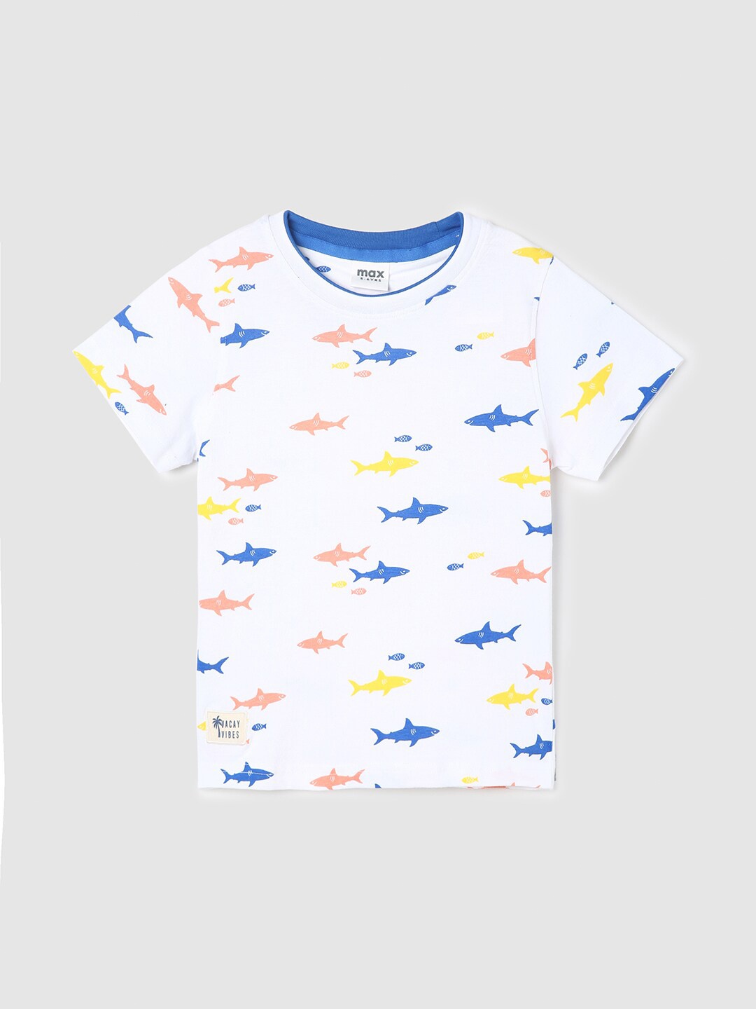 

max Boys Conversational Printed Round Neck Pure Cotton T-shirt, White