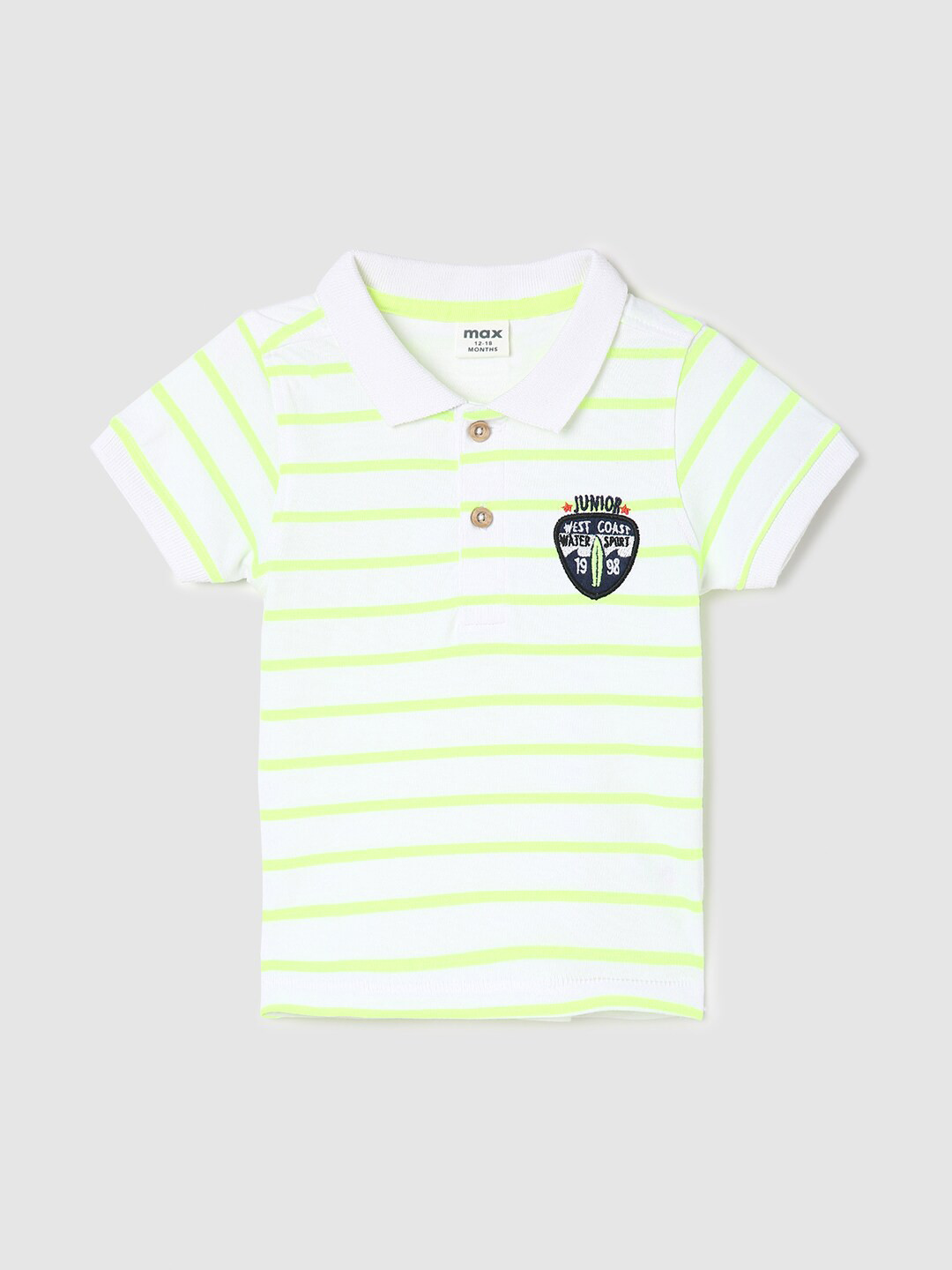 

max Infant Boys Striped Polo Collar Pure Cotton T-shirt, White