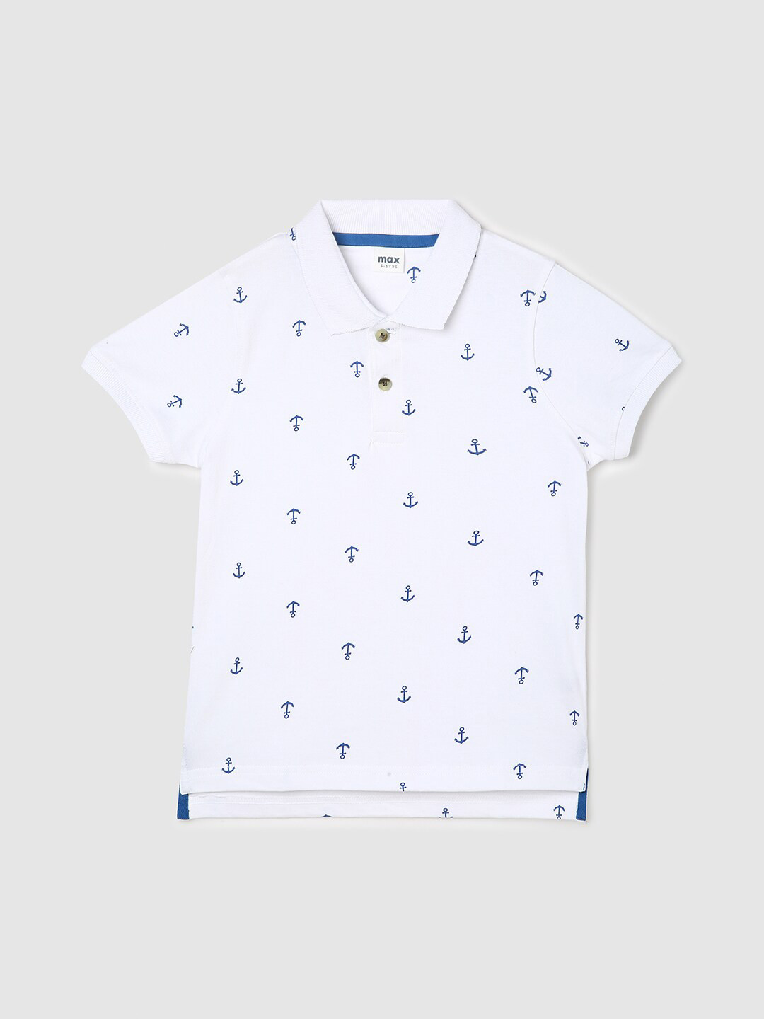 

max Boys Nautical Printed Polo Collar Pure Cotton T-shirt, White