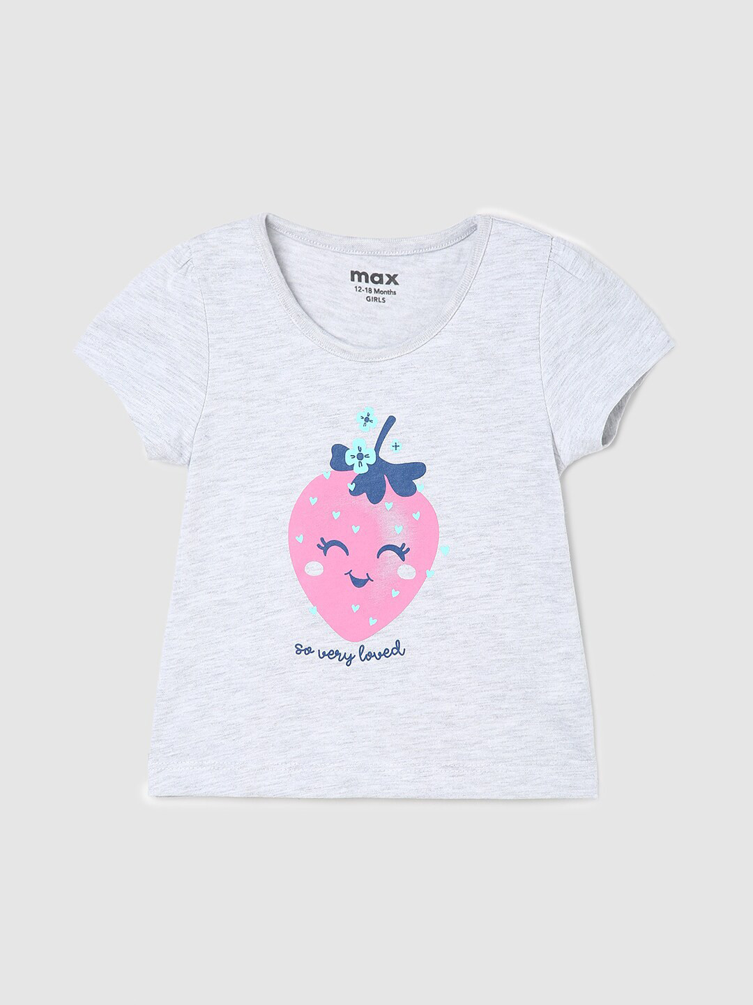 

max Infants Girls Graphic Printed Pure Cotton T-shirt, Grey melange