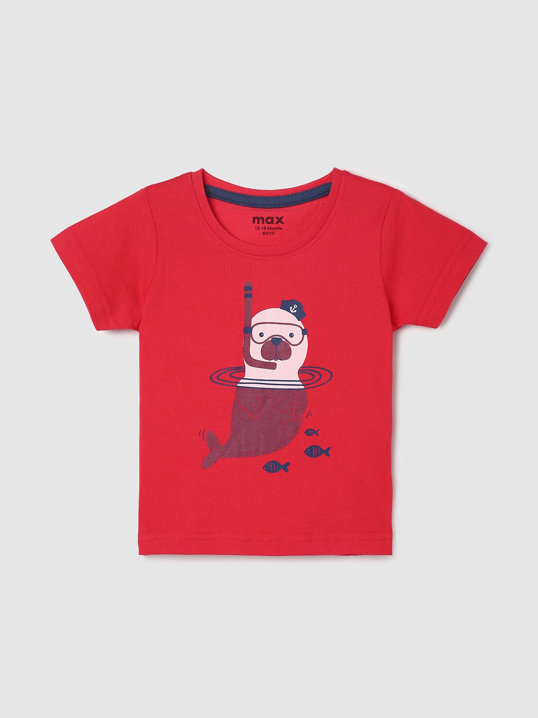 

max Infant Boys Graphic Printed Pure Cotton T-shirt, Red