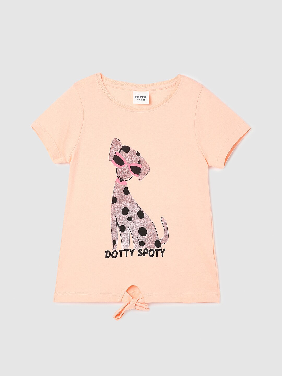 

max Girls Round Neck Graphic Printed Pure Cotton T-shirt, Peach