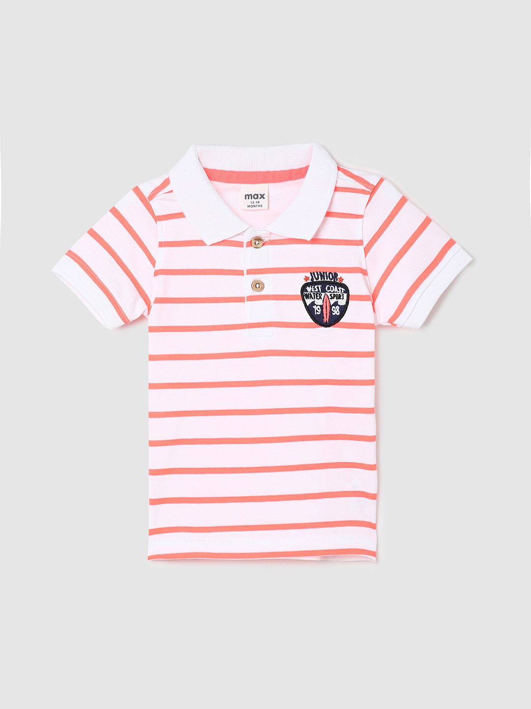 

max Boys Striped Polo Collar Pure Cotton T-shirt, Peach