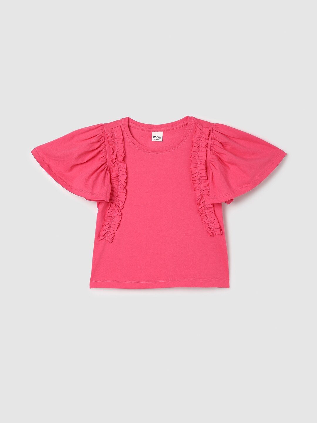

max Girls Flutter Sleeves Ruffle Pure Cotton Top, Pink