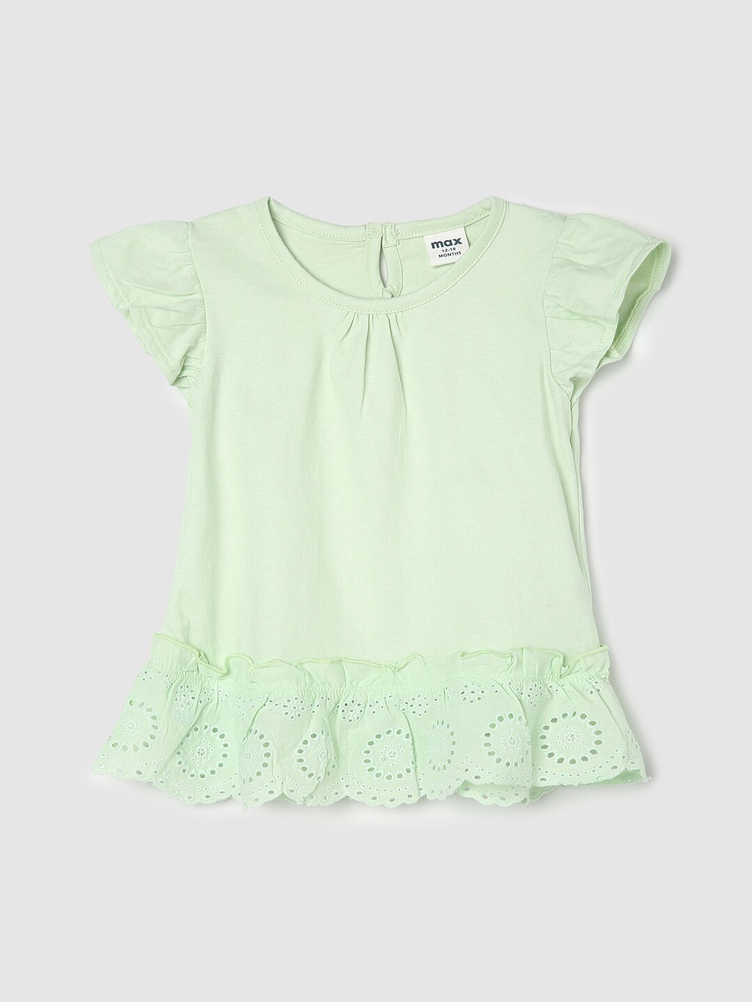 

max Infants Girls Flutter Sleeves Pure Cotton A-Line Top, Green