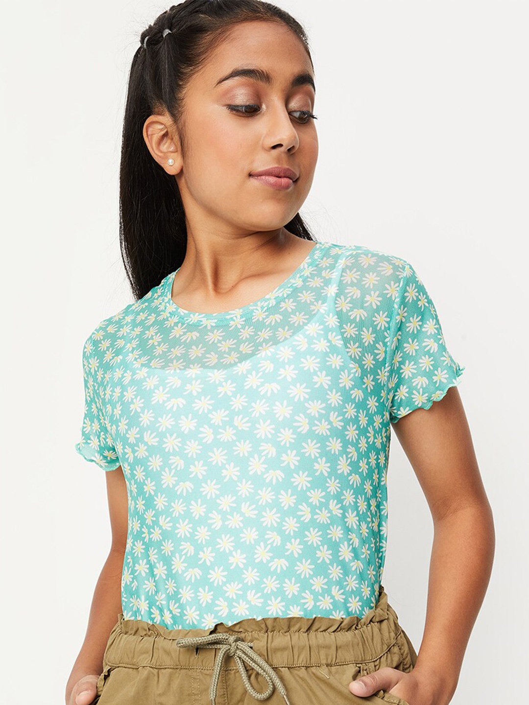 

max Girls Floral Printed Regular Top, Green