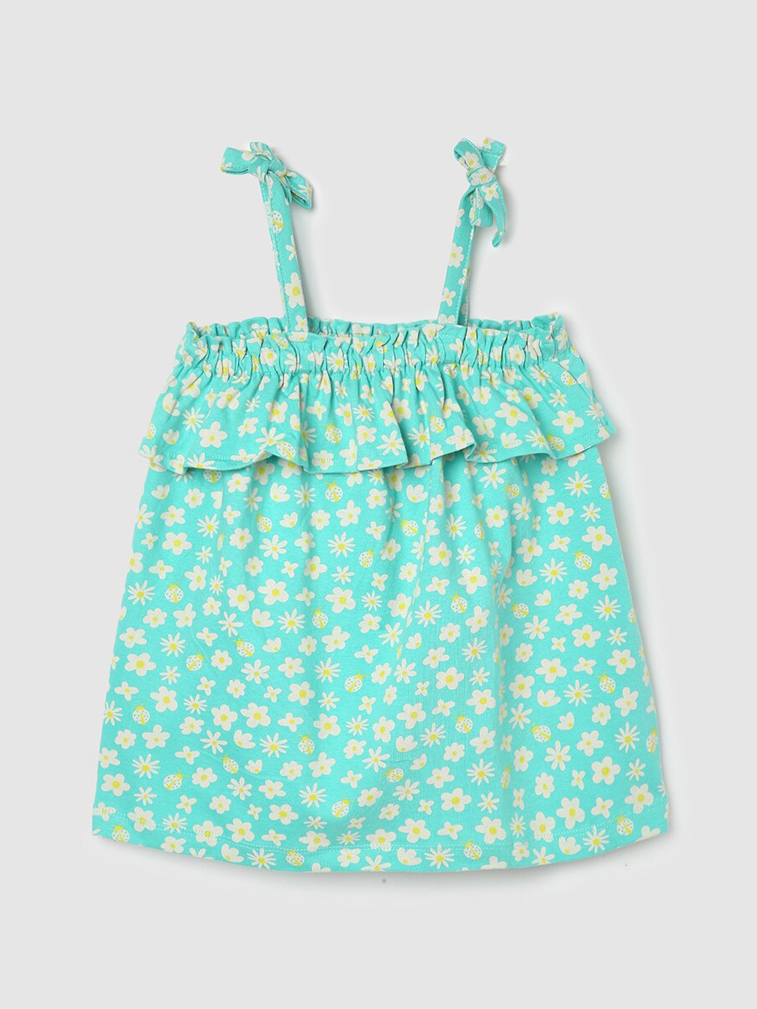 

max Girls Floral Print Pure Cotton A-Line Top, Green