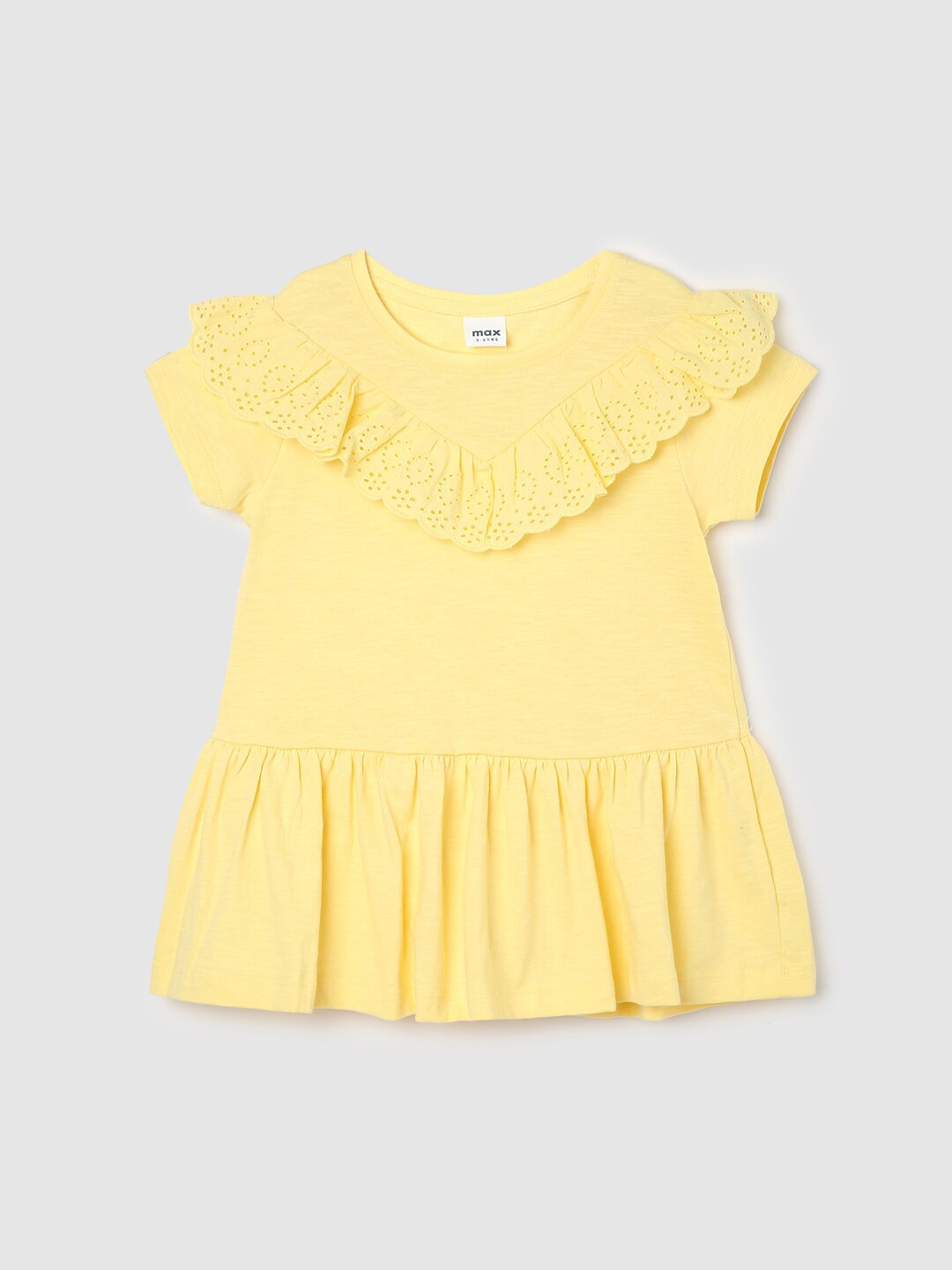 

max Girls Round Neck Pure Cotton Top, Yellow