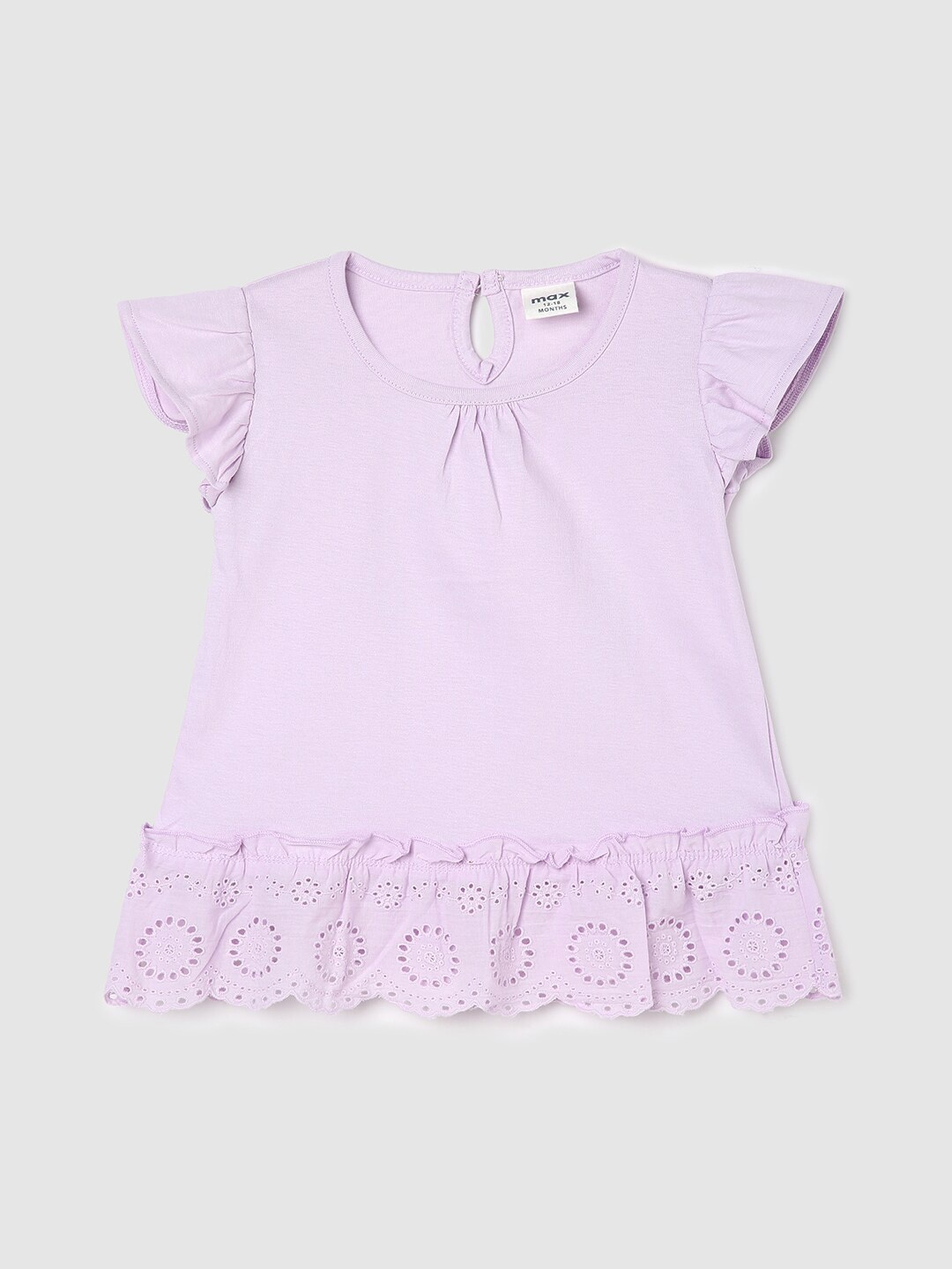 

max Infants Girls Flutter Sleeves Pure Cotton A-Line Top, Lavender