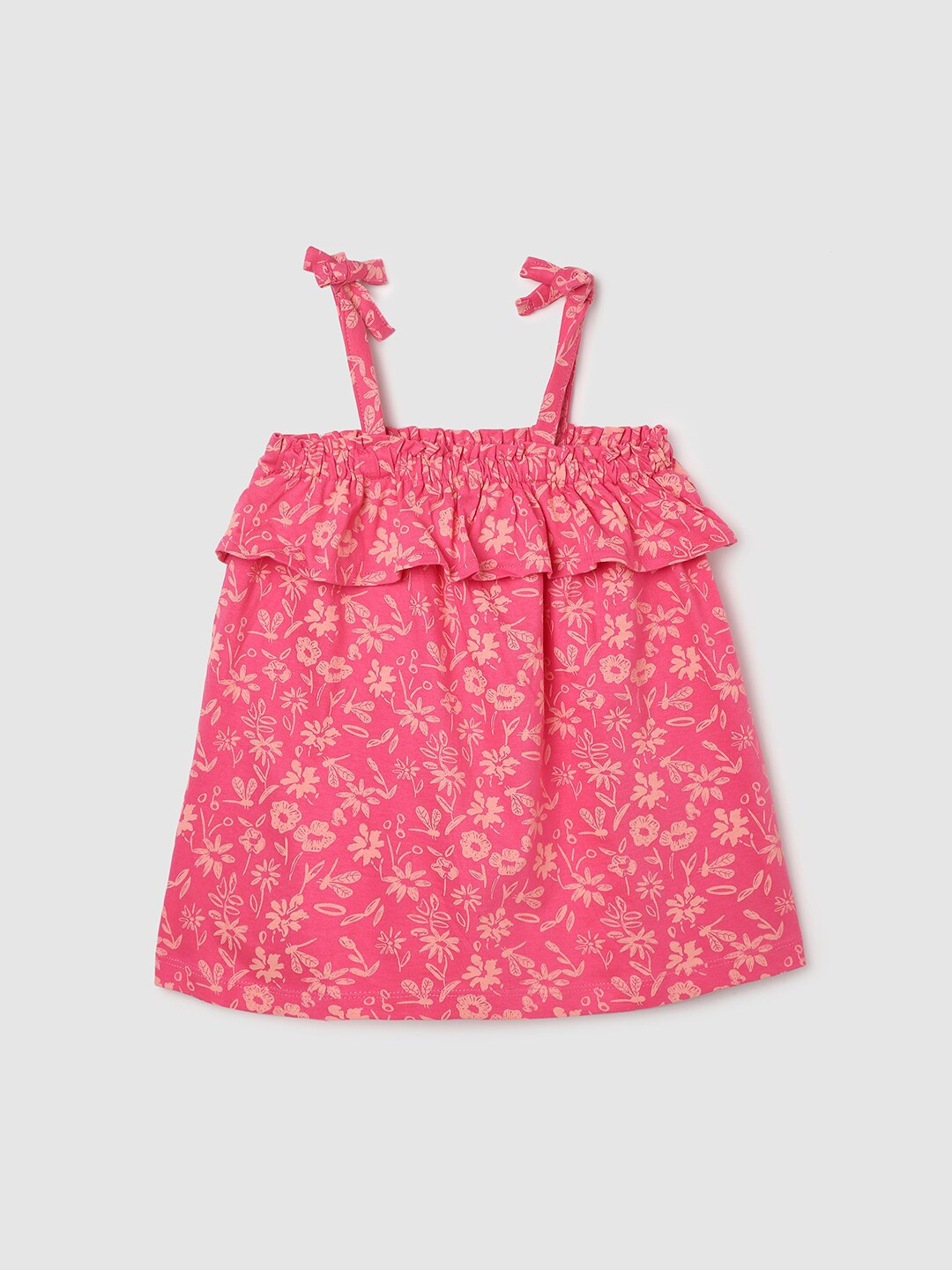 

max Girls Floral Printed Pure Cotton A-Line Top, Pink