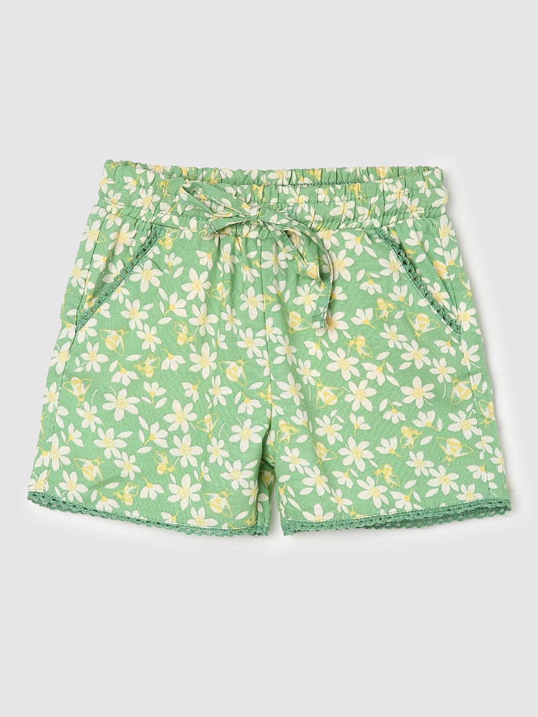 

max Infant Girls Floral Printed Mid-Rise Regular Fit Shorts, Green