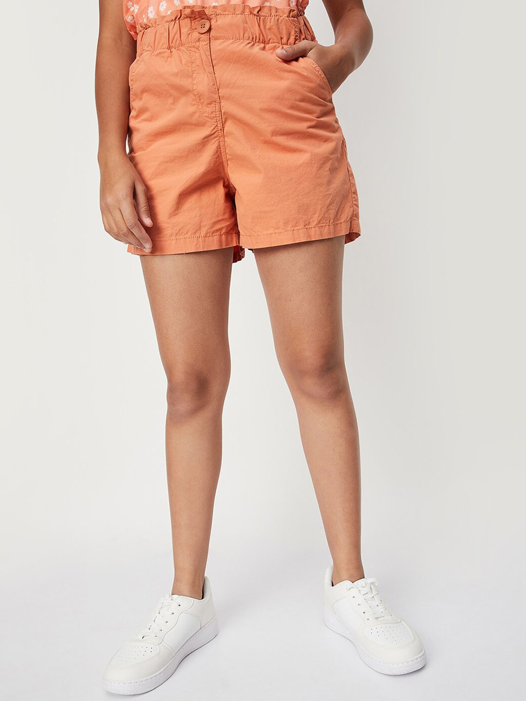 

max Girls Mid-Rise Pure Cotton Above Knee Shorts, Orange