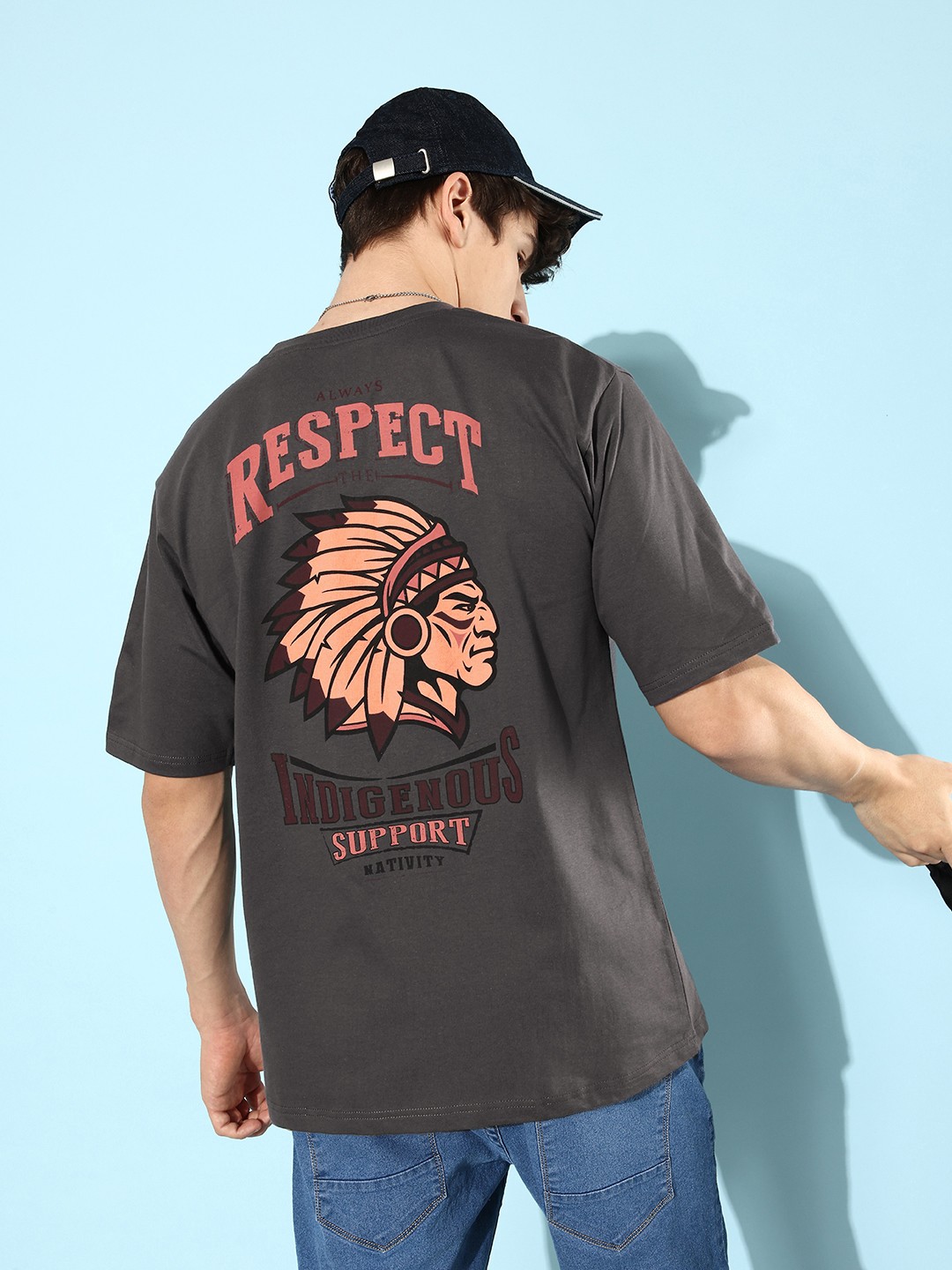 

Difference of Opinion Men Graphic Printed Oversize T-shirt, Grey