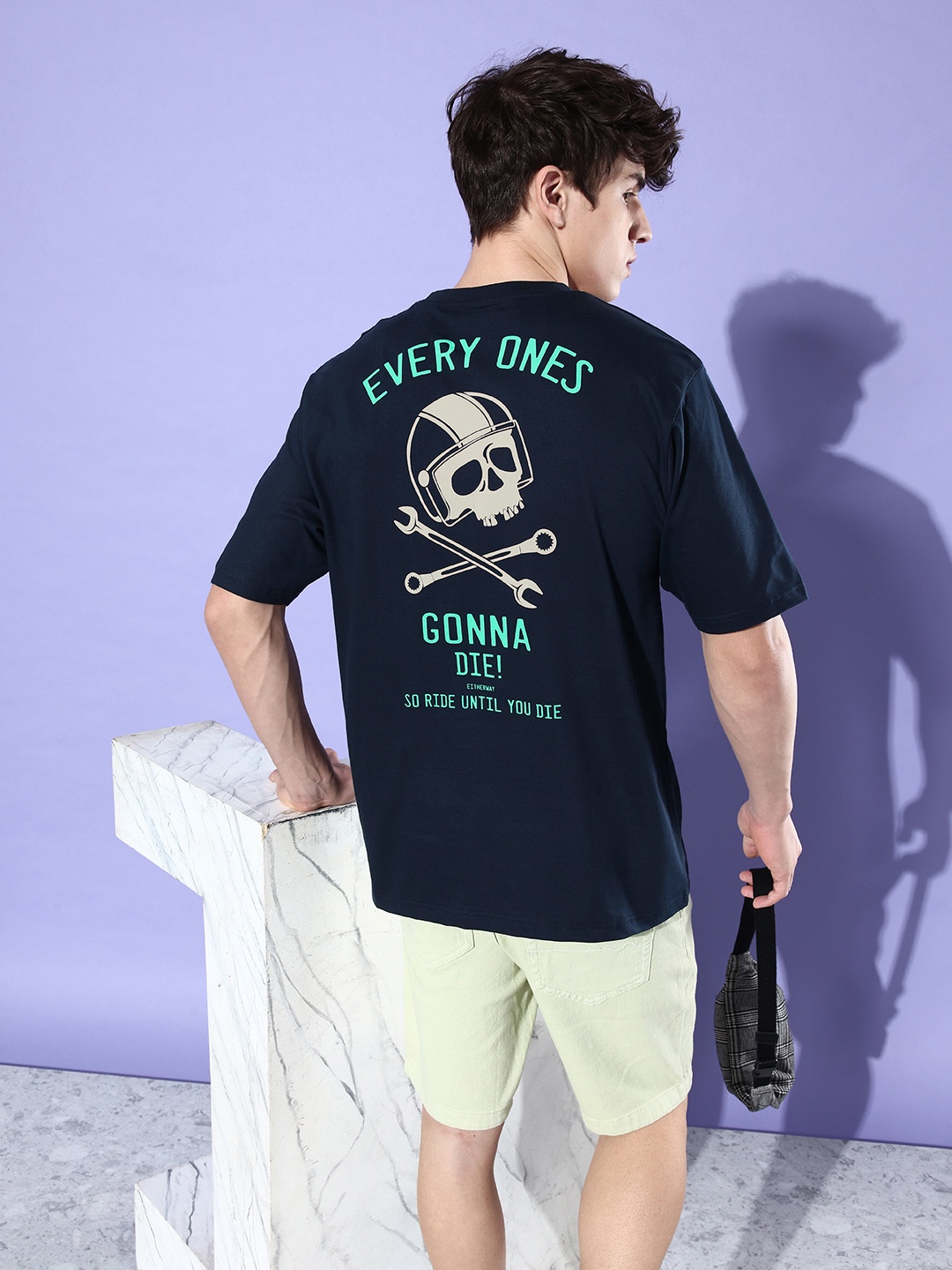 

Difference of Opinion Men Graphic Printed Oversize T-shirt, Navy blue