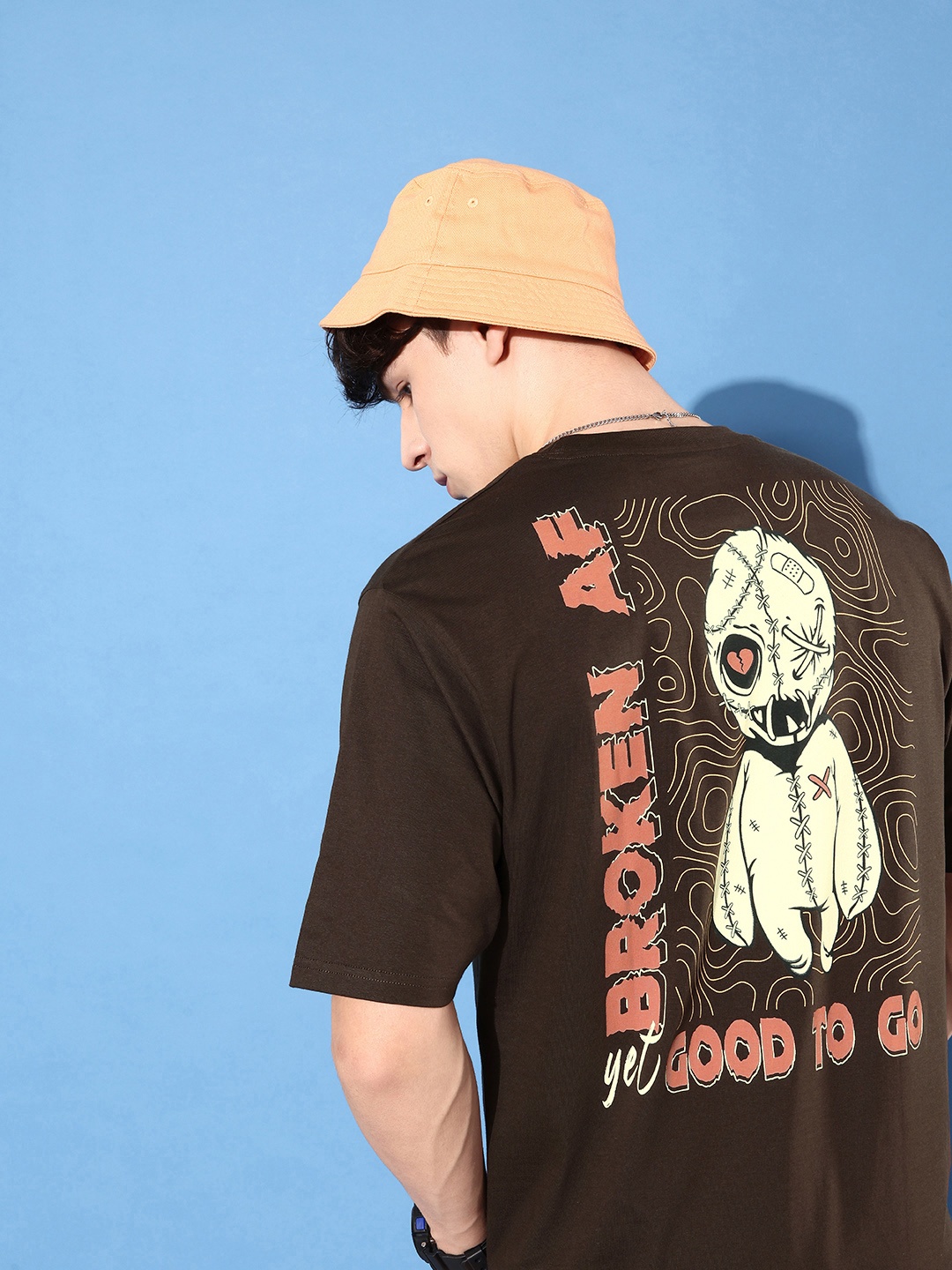 

Difference of Opinion Men Pure Cotton Printed Oversized T-shirt, Brown