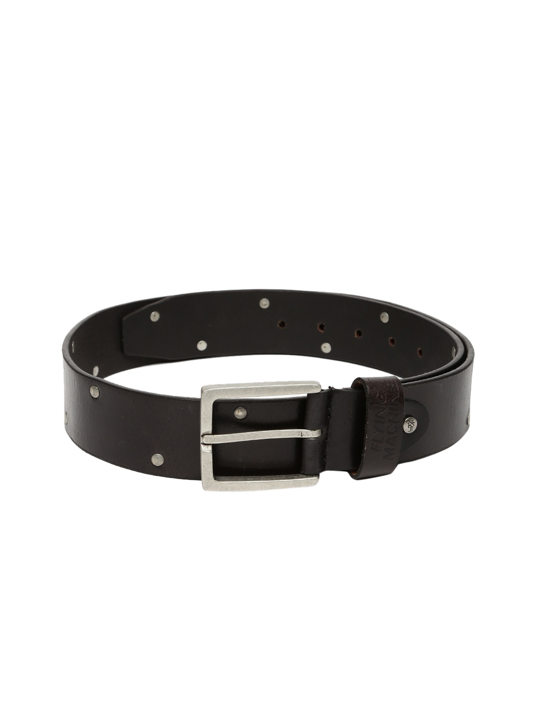 

Flying Machine Men Black Leather Belt with Metallic Studs