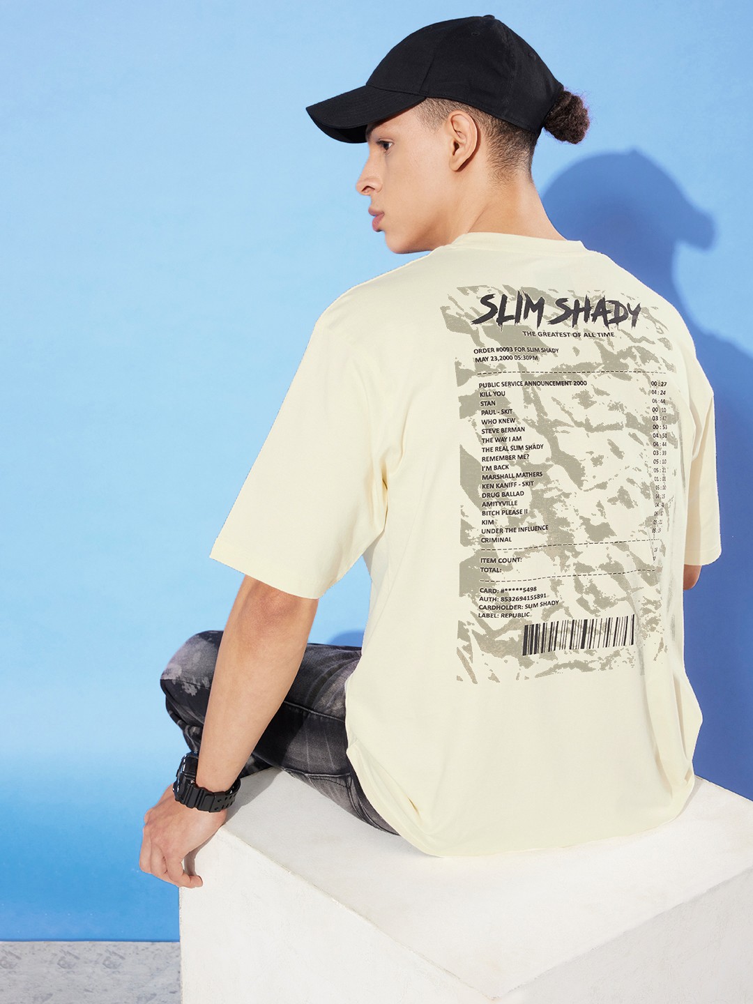 

Difference of Opinion Men Pure Cotton Printed Oversized T-shirt, Off white