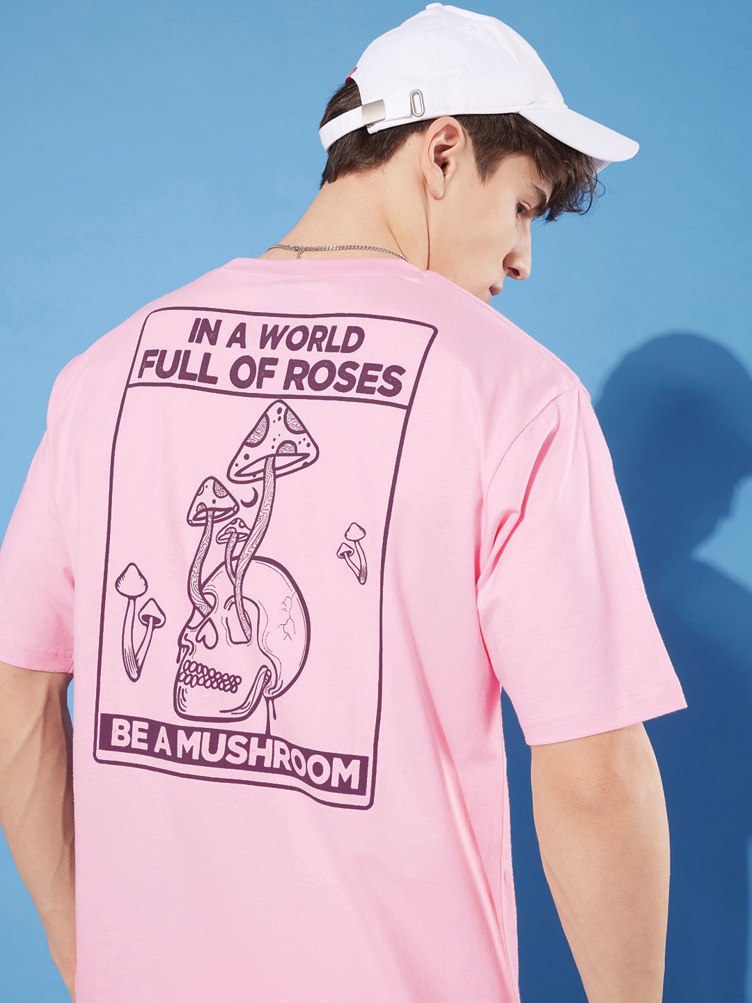 

Difference of Opinion Men Pure Cotton Printed Oversized T-shirt, Pink