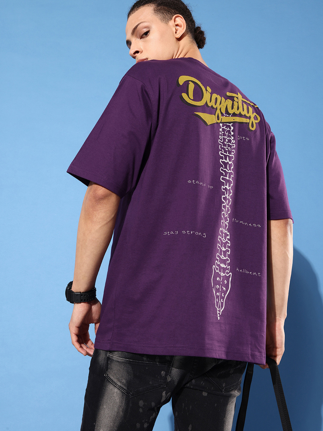 

Difference of Opinion Men Pure Cotton Printed Oversized T-shirt, Purple