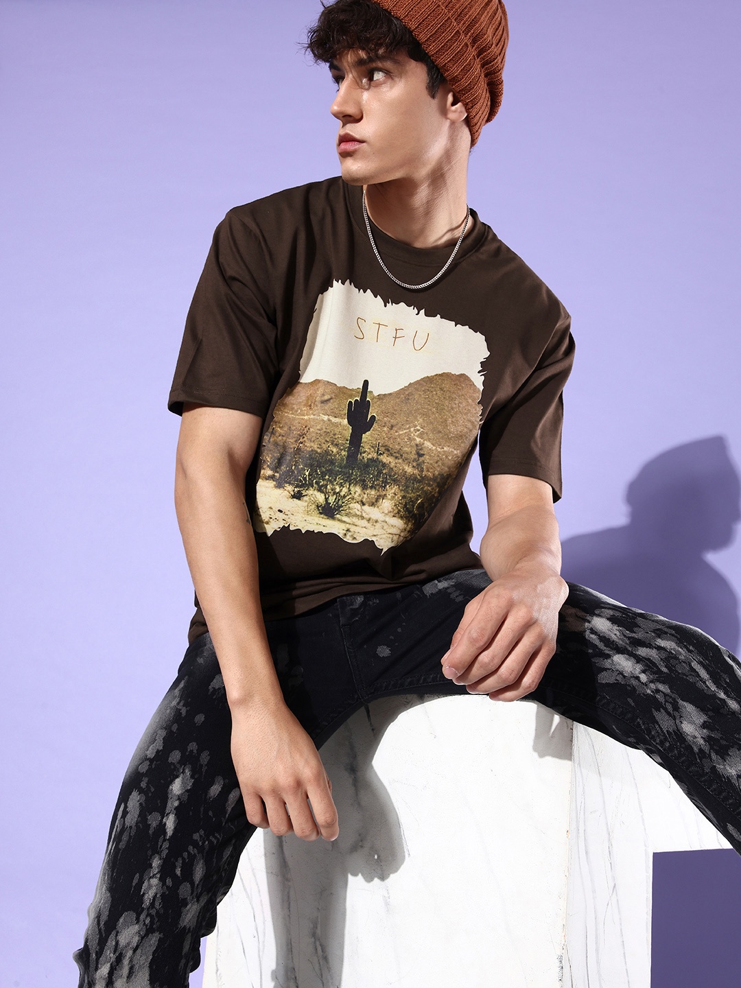 

Difference of Opinion Printed Cotton Oversized T-shirt, Brown