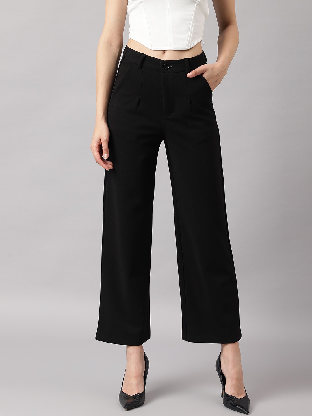 

DUDITI Women Relaxed Flared High-Rise Cropped Trousers, Black