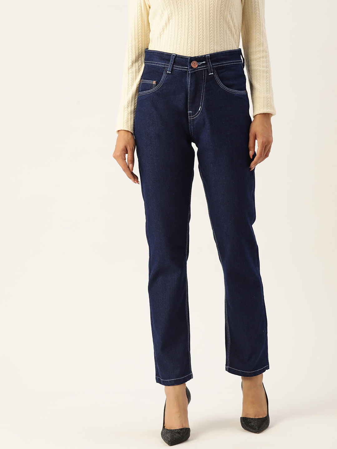 

PARIS HAMILTON Women Straight Fit High-Rise Stretchable Jeans, Blue