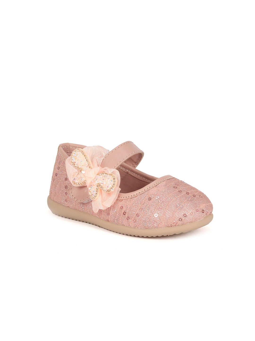 

Lil Lollipop Girls Embellished Velcro Closure Ballerinas With Bows, Rust