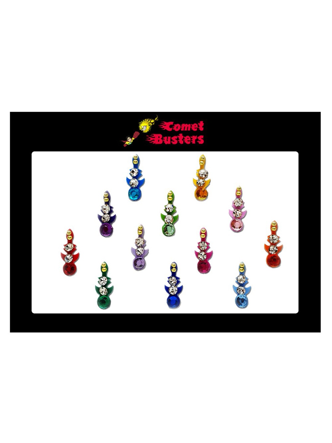 

Comet Busters Multicoloured Embellished Handcrafted Beautiful Traditional Bindis - 12 Pcs, Multi