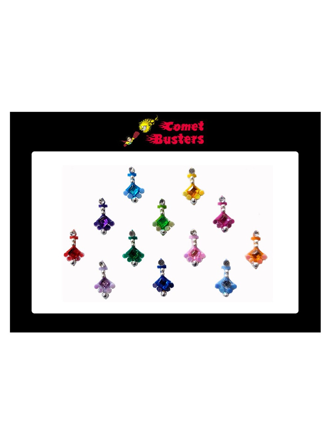 

Comet Busters Multicoloured Embellished Handcrafted Beautiful Traditional Bindis - 12 Pcs, Multi
