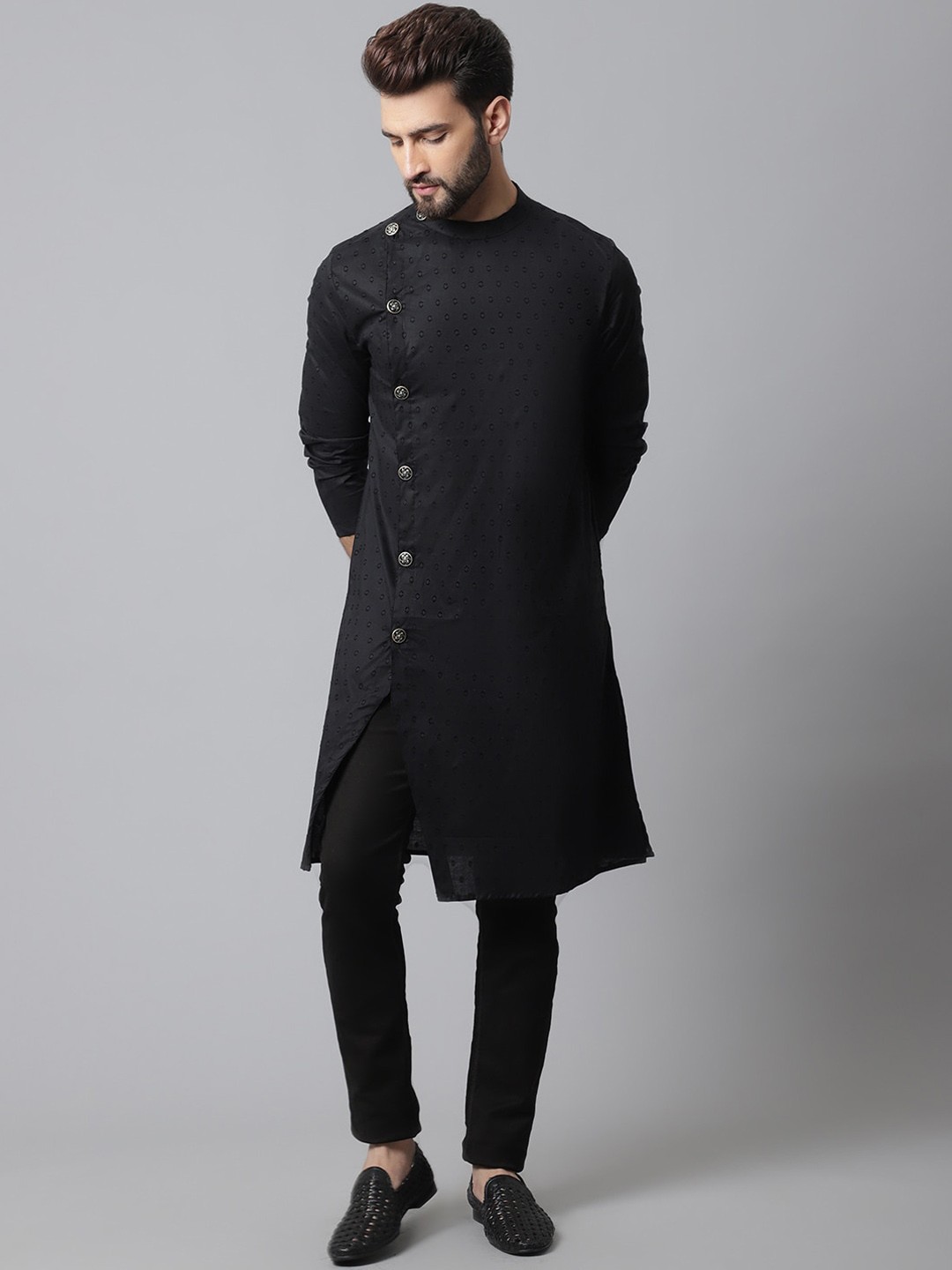 

even Ethnic Motifs Printed Pure Cotton Kurta, Black