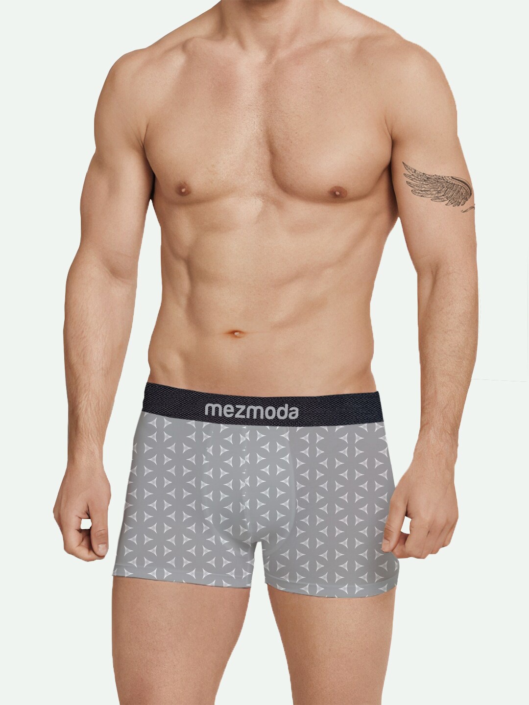 

mezmoda Men Geometric Printed Ultra Soft Breathable Anti Bacterial Briefs M24-MZMBX1-104, Grey