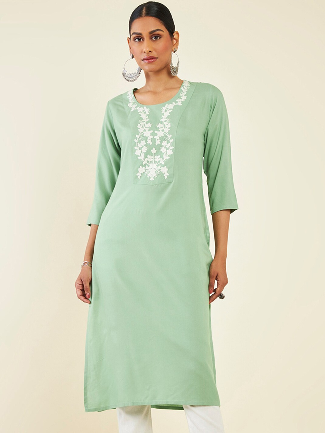 

Soch Floral Embroidered Thread Work Kurta, Green