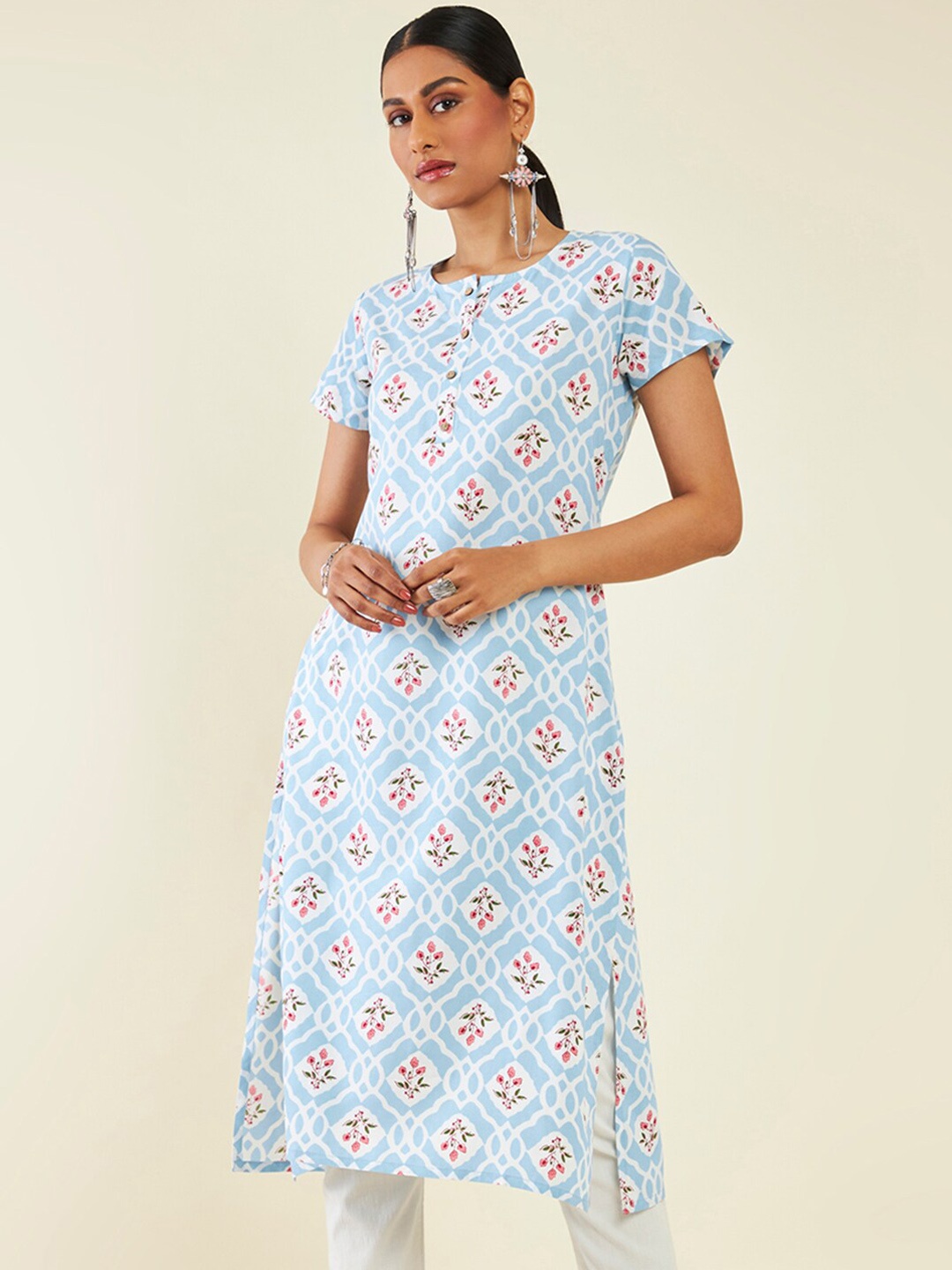 

Soch Floral Printed Round Neck Kurta, Blue