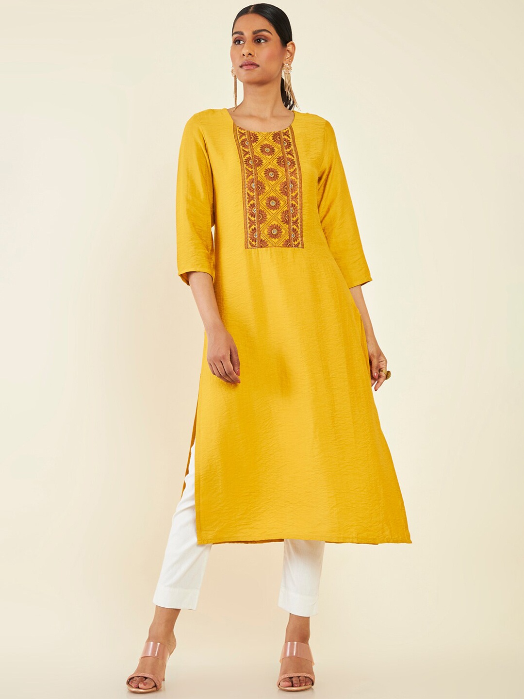 

Soch Floral Yoke Design Thread Work Kurta, Mustard