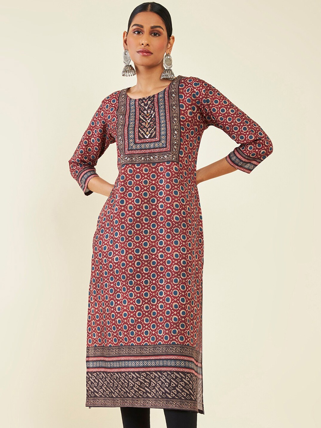 

Soch Geometric Printed Sequins Straight Kurta, Rust