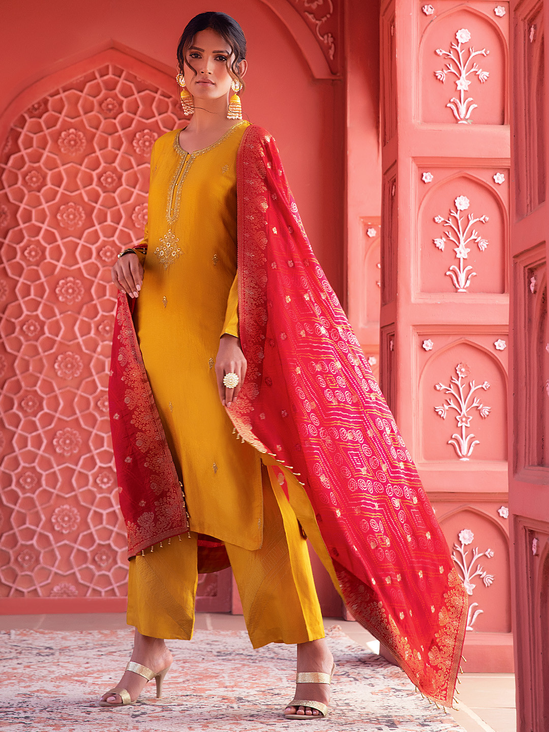 

Soch Embroidered Zari Pure Silk Unstitched Dress Material, Mustard