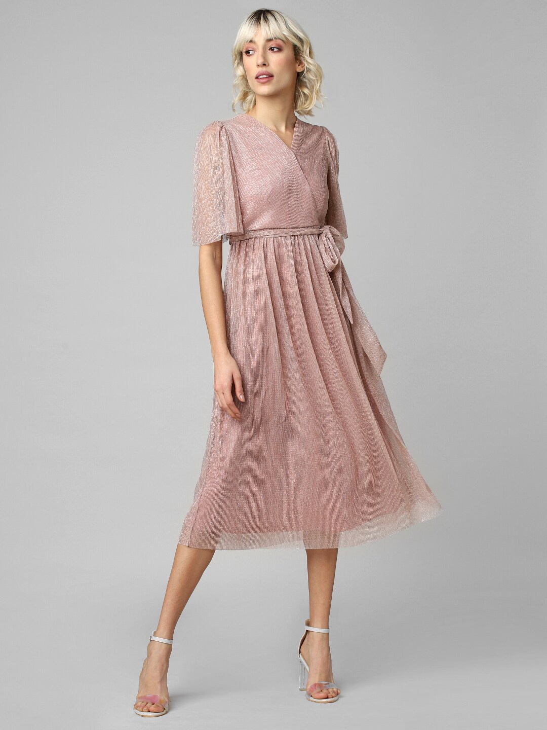 

ONLY Self Design Wrap Midi Dress, Pink