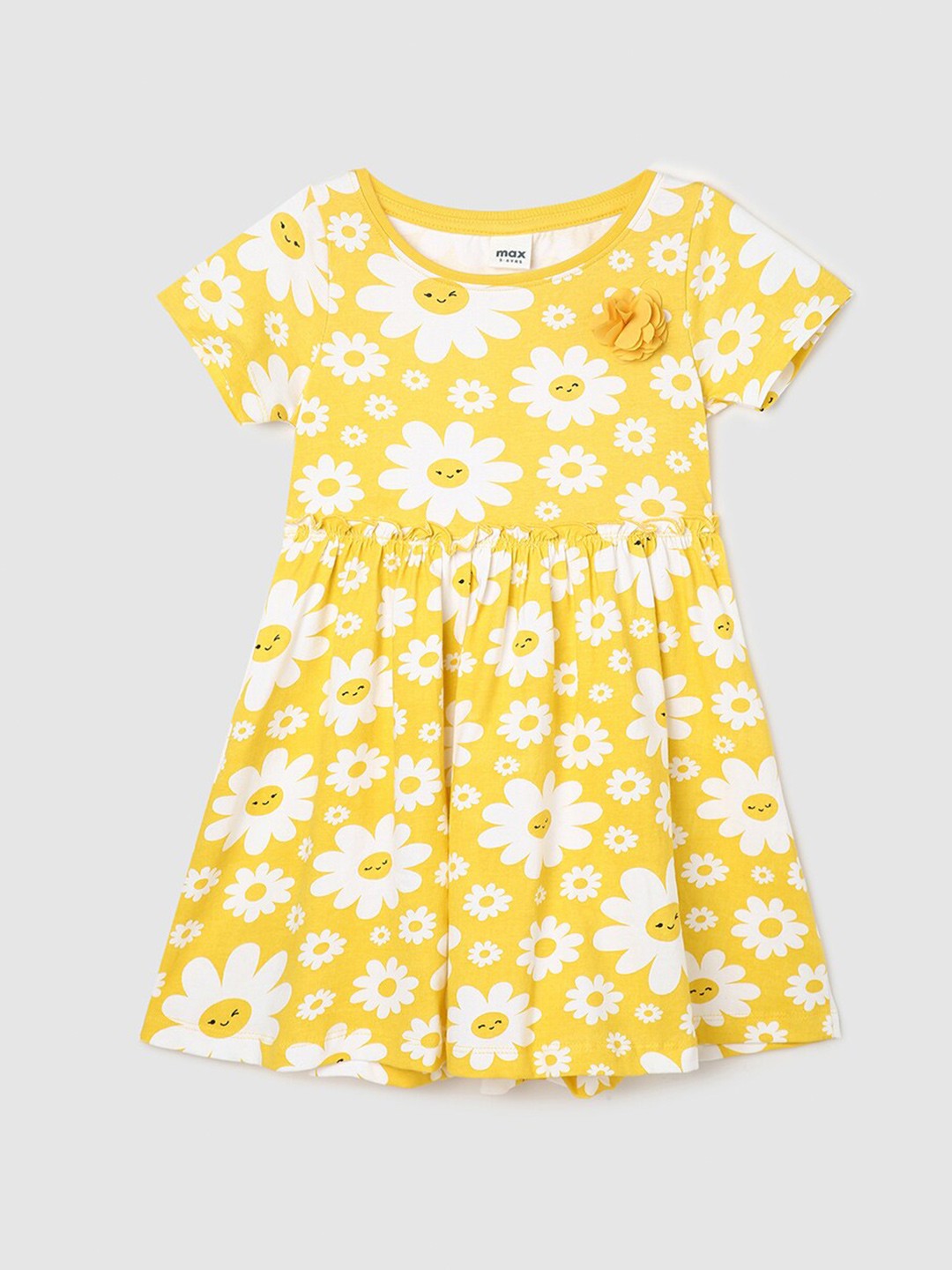 

max Girls Floral Printed Pure Cotton Fit & Flare Dress, Yellow